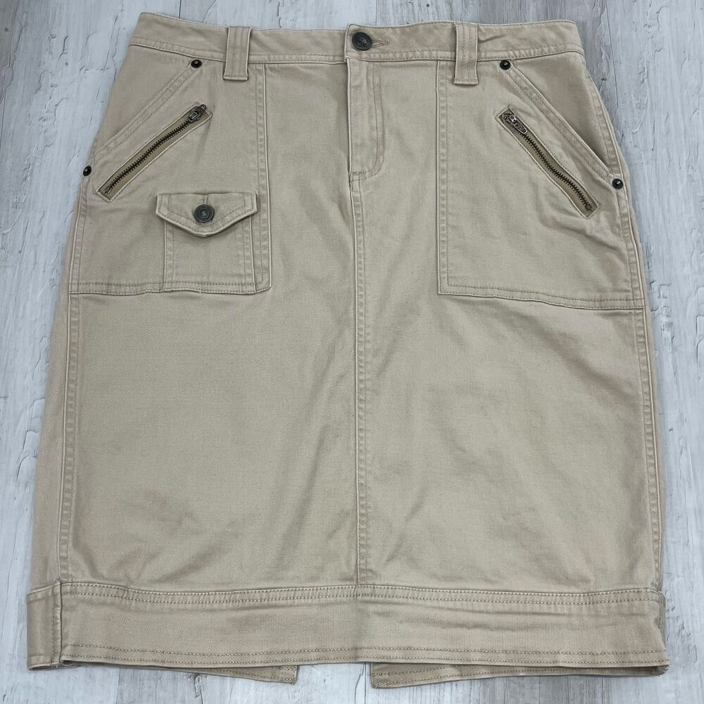 Fashion Bug Tan Fitted Knee Length Cargo Utility Y2K Neutral Skirt 10